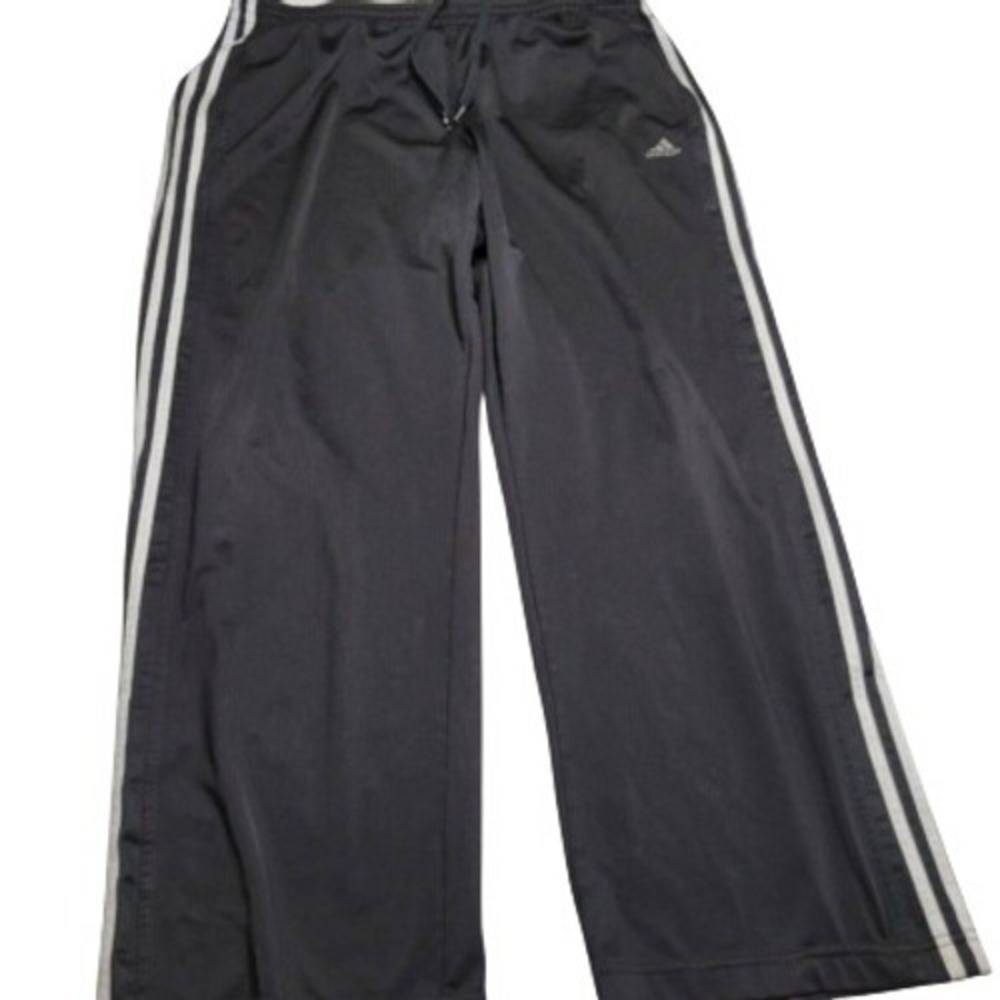Adidas Mens Track Pants Black White Drawstring Elastic Waist Straight Legs L